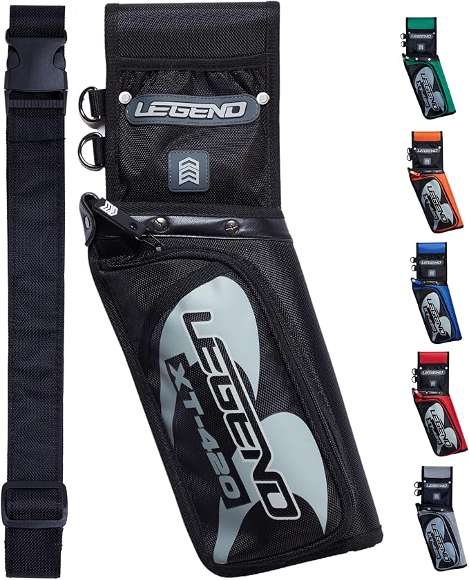 Legend XT420 Field Quiver - Left or Right-Handed Quiver Arrow Holder, Archery Quiver with 3 Arrow Tube, Durable Nylon Hip Quivers with Multiple Pockets for Archery Accessories, Score Card & Tools-StrideForce Fitness