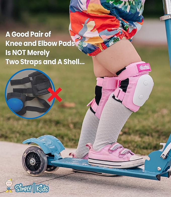 Simply Kids Knee and Elbow Pads with Wrist Guards, HardSoft Pad Tech. - CPSIA Certified Protective Gear Set - Inline Roller Skate Skateboard Bike Knee Pads for Kids Child Girls Boys Toddler Youth-StrideForce Fitness