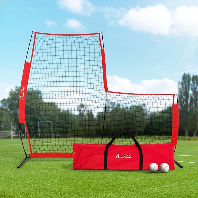 Yes4All Portable L-Screen Baseball 7x7ft with 2 Baseballs, Rubber Wheels - L Screen Baseball for Batting Cage, Protective Pitching Screen Net Double Layers, Carry Bag Included-StrideForce Fitness