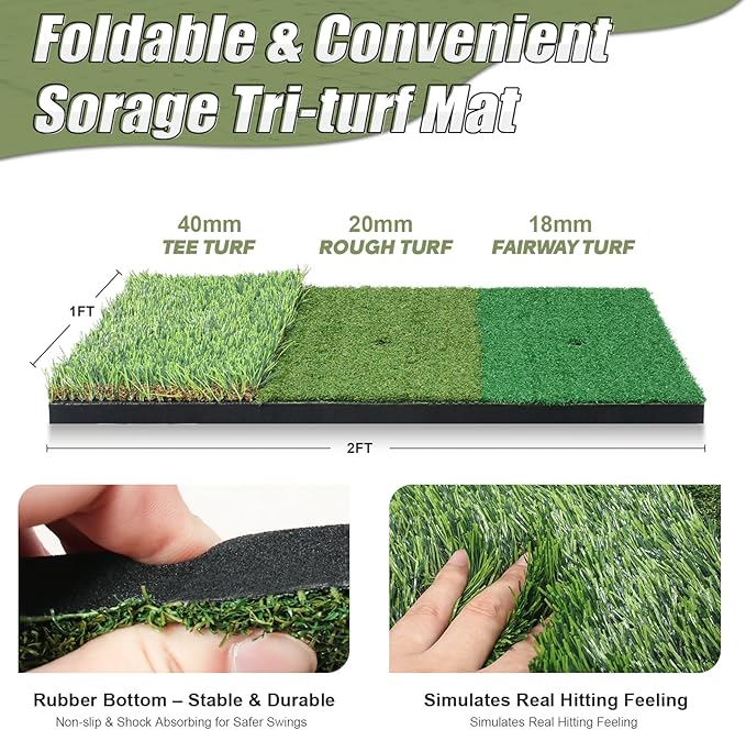 10x7FT Golf Practice Net for Backyard Indoor Outdoor Training, Golf Hitting Net with 3-Color Turf Mat, 5 Golf Balls and Tee, Perfect for Driving, Chipping and Swing Practice-StrideForce Fitness