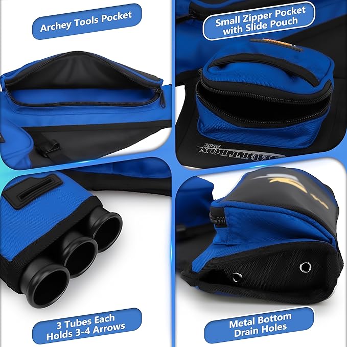 SUNYA Archery Hip Quiver for Arrows. Includes 3 Tubes Arrow Holder, Accessories Pockets and Waist Belt. Fit for Compound and Recurve Bow Practice.-StrideForce Fitness