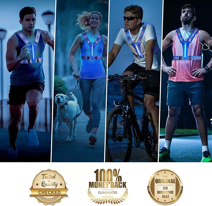 LED Reflective Vest Safety Gear, Light Up Vest for Night Walking Cycling, High Visibility Running Vest with Reflective Strips-StrideForce Fitness