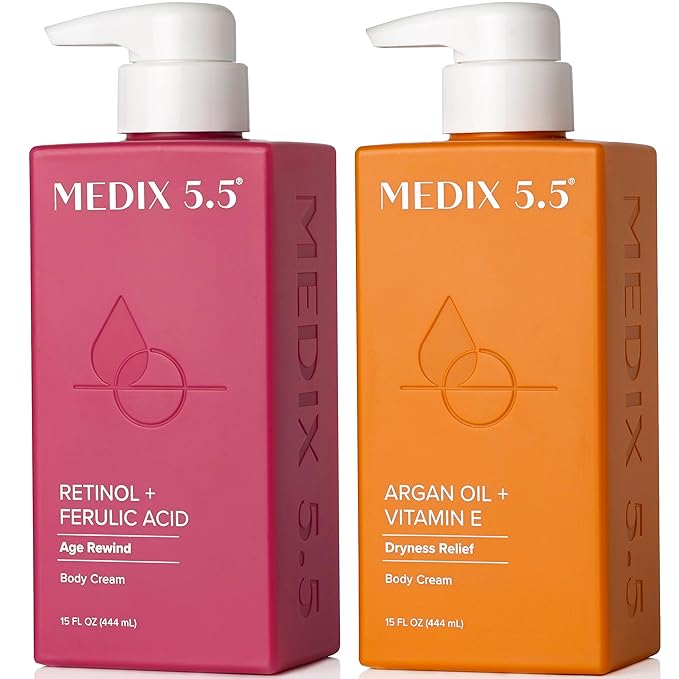 Medix 5.5 Retinol Body Lotion + Argan Oil Cream 2PC Skin Care Set Body & Face Moisturizer | Firming Body Lotion Bundle Reduces Look Of Wrinkles, Cellulite, Crepey Skin, & Uneven Skin Tone, 2PC-StrideForce Fitness