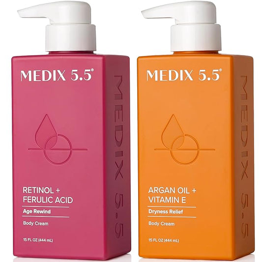Medix 5.5 Retinol Body Lotion + Argan Oil Cream 2PC Skin Care Set Body & Face Moisturizer | Firming Body Lotion Bundle Reduces Look Of Wrinkles, Cellulite, Crepey Skin, & Uneven Skin Tone, 2PC-StrideForce Fitness