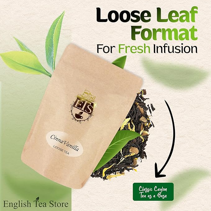 English Tea Store Cinna-Vanilla Flavored Black Tea | Loose Leaf Tea Pouches - 4oz Pouch | Warm Cinnamon and Creamy Vanilla Blend | Ceylon Tea Base | Cozy and Aromatic Cup | Serve Hot or Iced-StrideForce Fitness