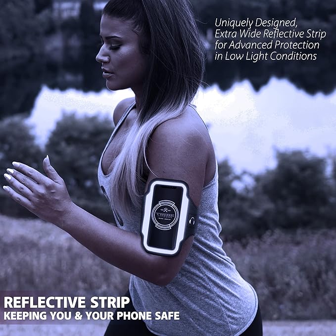 TRIBE Running Phone Holder Armband. iPhone & Galaxy Cell Phone Sports Arm Bands for Women, Men, Runners, Jogging, Walking, Exercise & Gym Workout. Fits All Smartphones. Adjustable Strap, CC/Key Pocket-StrideForce Fitness