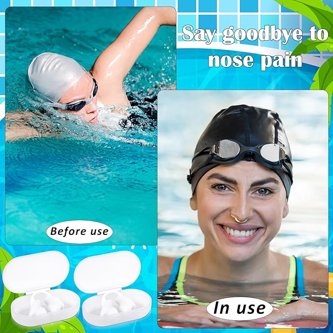 Soulchen 2 Pcs Swimming Nose Plugs Silicone Waterproof Painless Swim Nose Clip with Storage Box for Adults Kids Men Women Beginners-StrideForce Fitness