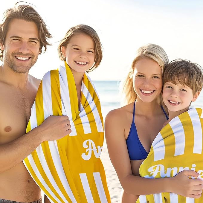 JML Personalized Beach Towel with Name, Custom Cabana Stripe Beach Towel, Customized Microfiber Pool Towel, Quick Dry & Absorbent Swim Towel for Adult,Mother's Day, Birthday, Summer Holiday,Vacation-StrideForce Fitness