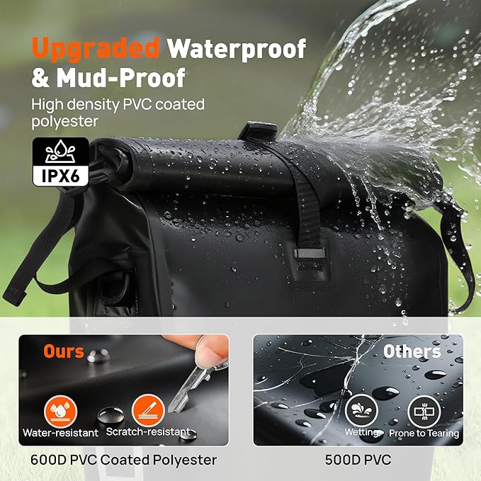 Bike Pannier Bag 27L Waterproof Bicycle Rear Rack Bag, Large Capacity Expandable Cargo Rack Bag with Reflective Strips, Adjustable Buckles for Cycling Traveling Commuting-StrideForce Fitness