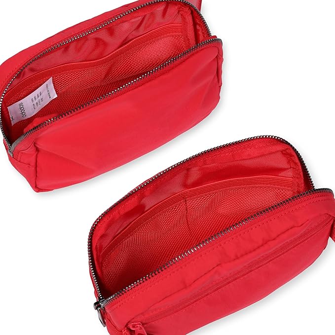 ODODOS Unisex Mini Belt Bag with Adjustable Strap Small Fanny Pack for Workout Running Traveling Hiking, Red-StrideForce Fitness