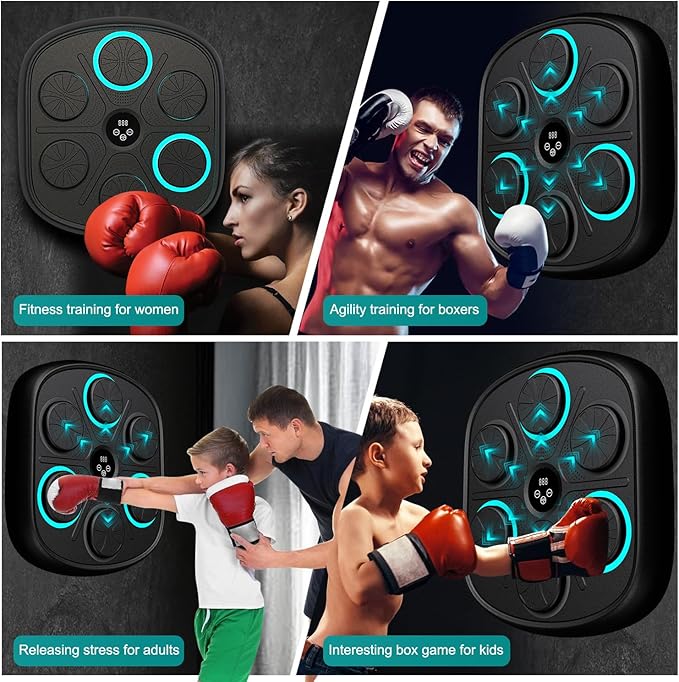 2025 New Model Smart Music Boxing Machine for Adults and Kids, Training Machine with LED Electronic Wall Mounted, Home Indoor Workout Equipment with Premium Boxing Gloves-StrideForce Fitness