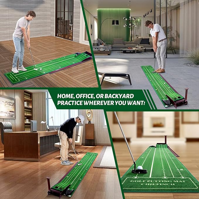 Indoor Putting Mat - Green with 3 Tracks & Auto Ball Return, Mini Golf Game & Practice Equipment, Gift for Golfer Lovers-StrideForce Fitness