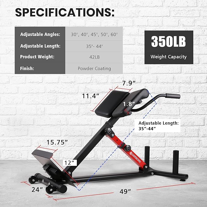 LIONSCOOL Heavy-Duty Adjustable Roman Chair - Back Extension Bench with Multiple Adjustment Functions- Hyperextension Bench Perfect for Home Gym-StrideForce Fitness