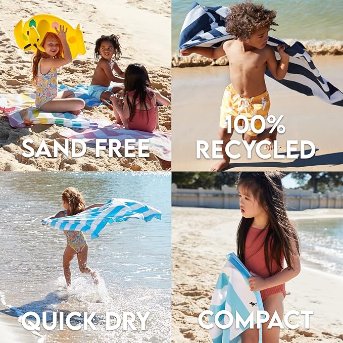 Dock & Bay Beach Towel - Quick Dry, Sand Free - Compact, Lightweight - 100% Recycled - Includes Bag - Cabana - Whitsunday Blue, Medium (130x70cm, 51x27)-StrideForce Fitness