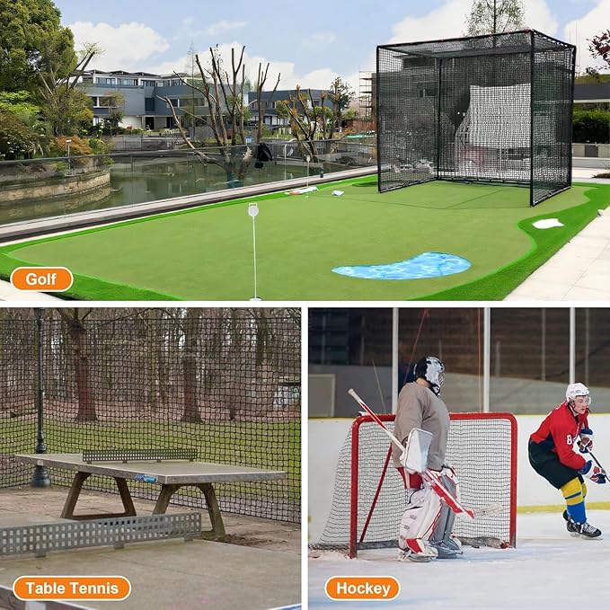 Nylon Golf Net 10-50ft - Practice Hitting Net With Rope and Carabiners, Durable Weatherproof Barrier for Baseball, Hockey, Soccer-StrideForce Fitness