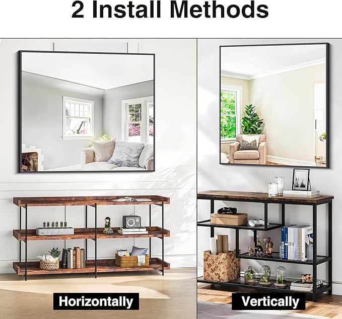 Bathroom Mirror,36x40 inch Wall Mirror for Bathroom Wall Mounted Black Rectangle Square Corner Mirrors, Black Bathroom Mirror for Living Room, Farmhouse, Bedroom Entryway, Horizontal/Vertical-StrideForce Fitness