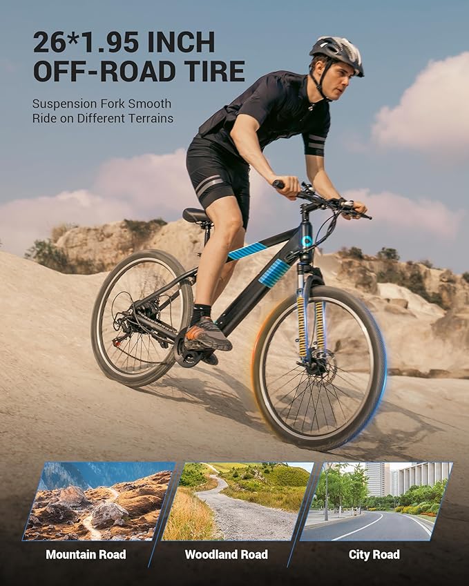 Electric Bike for Adults,36V Built-in Invisible Removable Battery,350W Brushless Motor(Peak 450W) Electric Mountain Bike,26" Tires&Front Fork Suspension,UL Certified 7-Speed-StrideForce Fitness