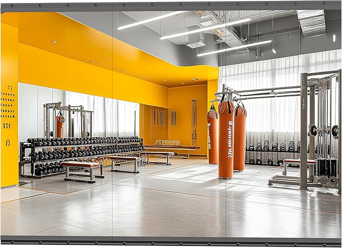 Hasipu 3 Pcs 48''x24'' Home Gym Mirror Large Full Length Wall Mounted Full Body Mirror for Yoga Dance Fitness Exercise Studio Bedroom Garage, Frameless Tempered Glass Workout Mirrors Black Rectangular-StrideForce Fitness