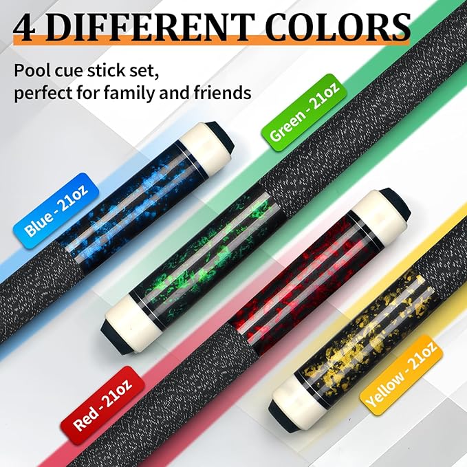 Kmise Pool Cue Stick Set, Canadian Maple 58 Inch 18 19 20 21oz 13mm Tips, New Upgraded Irish Linen Wire Grip Billiard Table Cues Sticks, 4 Colors Optional, W/Chalk, Gloves for Bar Professional Adults-StrideForce Fitness