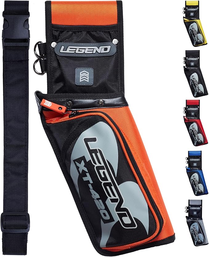 Legend XT420 Field Quiver - Left or Right-Handed Quiver Arrow Holder, Archery Quiver with 3 Arrow Tube, Durable Nylon Hip Quivers with Multiple Pockets for Archery Accessories, Score Card & Tools-StrideForce Fitness