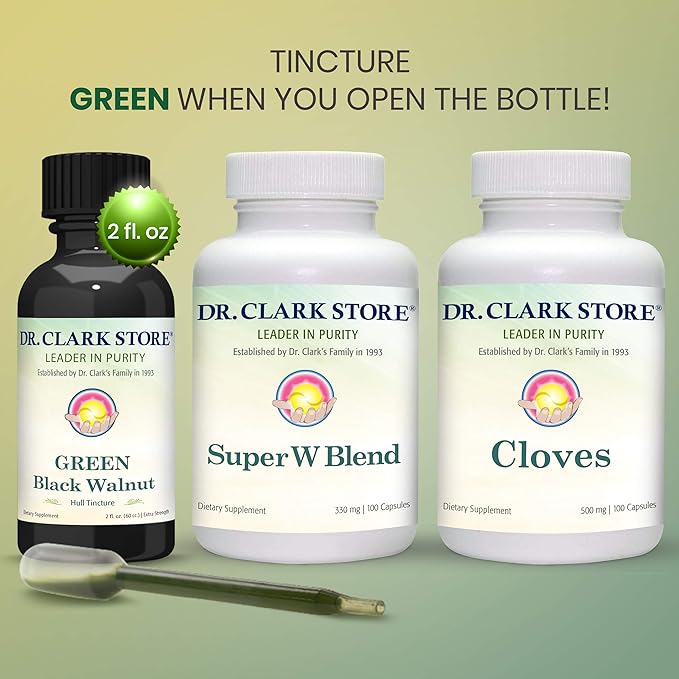 Dr Clark Store Intestine Support & Cleanse Kit - with Original Green Tincture from Black Walnut Hulls, Wormwood, and Cloves-Helps Maintain Optimum Intestinal Function-StrideForce Fitness