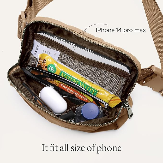 ODODOS Unisex Mini Belt Bag with Adjustable Strap Small Fanny Pack for Workout Running Traveling Hiking, Caramel-StrideForce Fitness