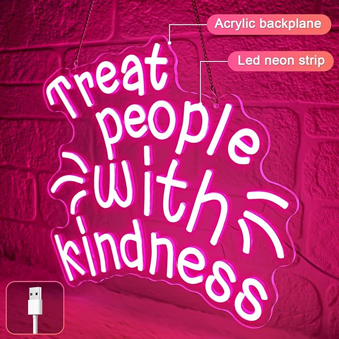 Treat People with Kindness Neon Sign,Pink Led Neon Signs for Wall Decor,Dimmable Inspiring Letter Neon Lights USB Be Kind Light Up Signs for Bedroom Classroom Kids Room,Gift for Boys Girls-StrideForce Fitness