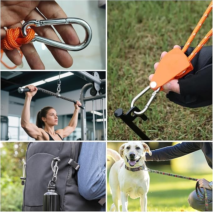 MIVIDE 100 Pack M4 x 1.57 Inch Carabiner Clips Spring Snap Hook, 304 Stainless Steel Heavy Duty Snap Hooks Carabiner Quick Link Clip for Camping Hiking Traveling Outdoor Swing Gym, 110Lbs Capacity-StrideForce Fitness