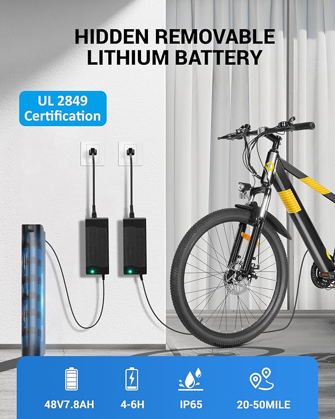 Electric Bike for Adults,26" E-Bike with 700W Peak Motor 21-Speed,Up to 50 Miles Removable Battery,Front Fork Suspension Dual Disc Brakes,Ebikes for Adults Commute Mountain All Terrain-StrideForce Fitness