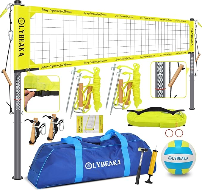 2025 Outdoor Professional Volleyball Net Set for Backyard Beach with Tetoron Net, Adjustable 2" Aluminum Poles, PU Volleyball,Carry Bag - Easy Setup & Anti-Sagg with 2 Tension Adjusters-StrideForce Fitness