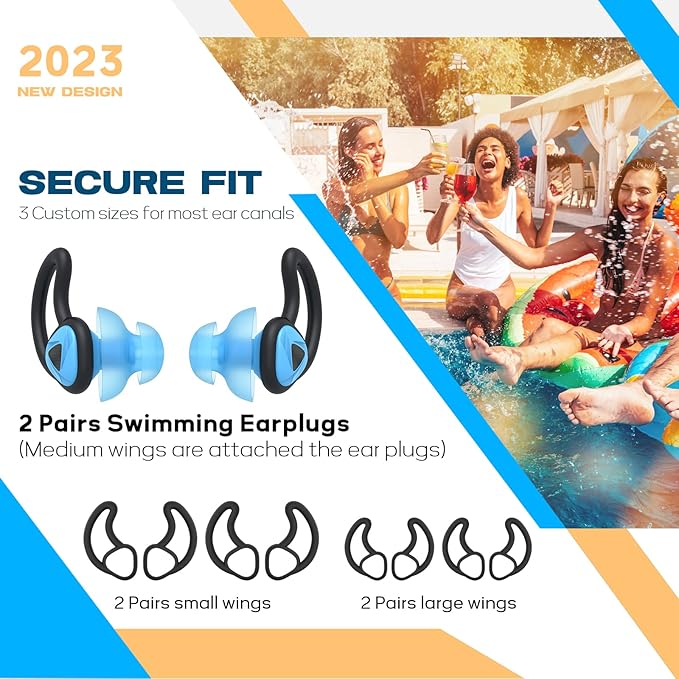 Hearprotek 2 Pairs Swimmer Ear Plugs, Upgraded Custom-fit Water Protection Adult Swimming earplugs for Swimmers Water Pool(Sky Blue)-StrideForce Fitness