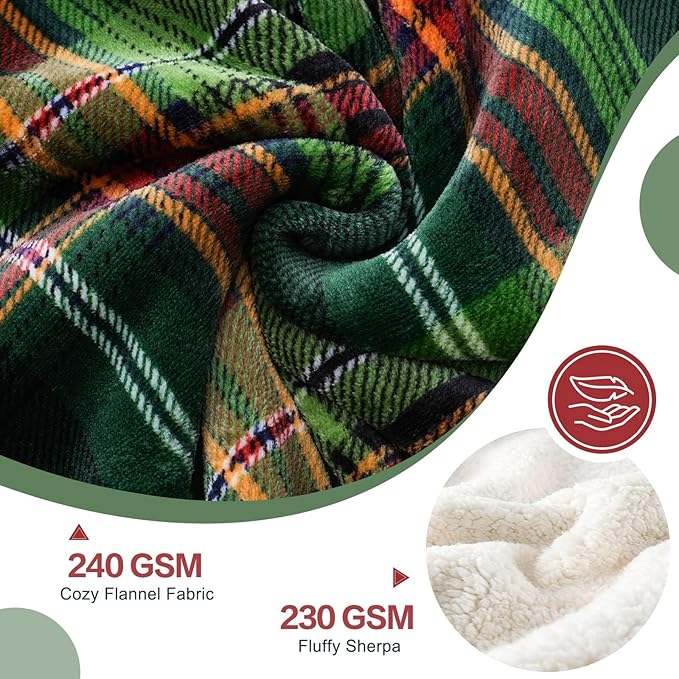 PU MEI Sherpa Fleece Throw Blanket 60" x 80" Reversible Plush Fluffy Large Big Blanket Lattice Flannel Blankets for All Season Use, Chrismas Green-StrideForce Fitness