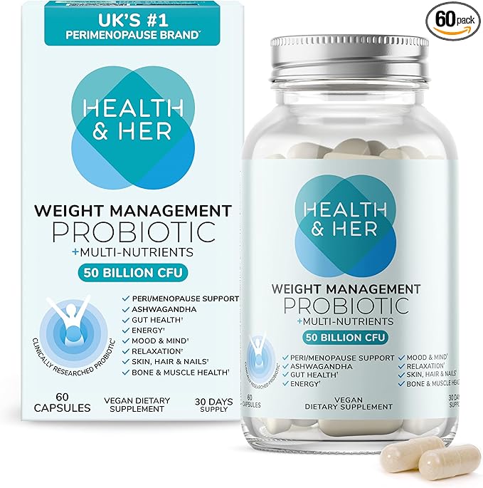 Health & Her Weight Management Probiotics for Women - Perimenopause & Menopause Supplement - Clinically Studied 50bn CFU Probiotics to Support Gut Health, Energy, Mood & Mind, Vegan (60 ct - 1 Month)-StrideForce Fitness
