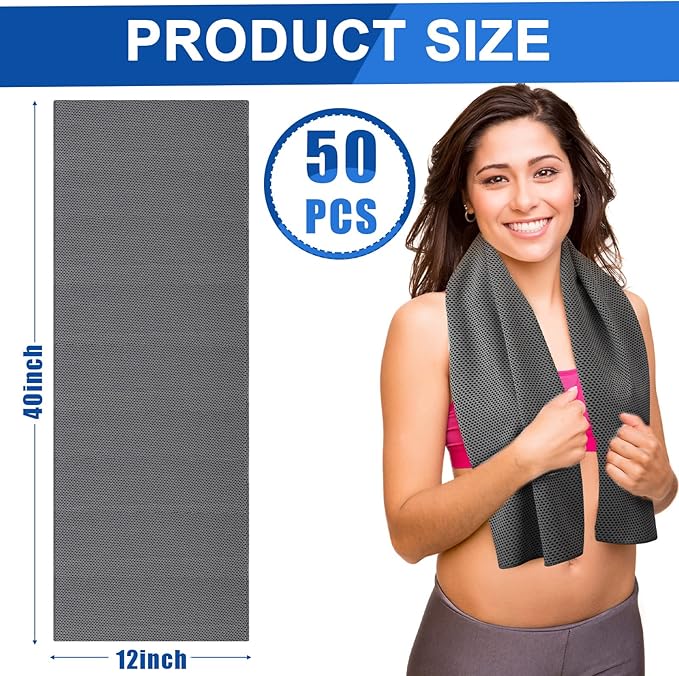 Shellwei 50 Pcs Cooling Towel 40 x 12 Inch Microfiber Workout Towels Breathable Chilly Towel Ice Cool Cold Towels Bulk Fast Drying Absorbent Sweat Rag for Neck Yoga Sports Golf Gym-StrideForce Fitness