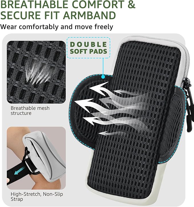 HiRui Arm Bag & Wrist Bag Phone Holder, Sports Running Armband for Gym, Cycling & Workout, Compatible with iPhone 16/15/14 Series, Samsung Galaxy & More, Reflective, Adjustable, Secure Fit (Gray)-StrideForce Fitness