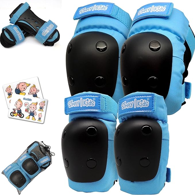Simply Kids Knee and Elbow Pads with Wrist Guards, HardSoft Pad Tech. - CPSIA Certified Protective Gear Set - Inline Roller Skate Skateboard Bike Knee Pads for Kids Child Girls Boys Toddler Youth-StrideForce Fitness