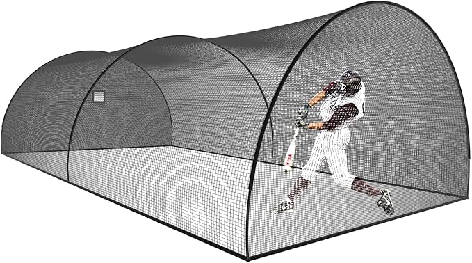 AIRHOP 22/30 FT Portable Baseball & Softball Batting Cage for Backyard Batting Practice, Durable Large Enclosed Batting Cage with Pitching Machine Hole and Removable Door-StrideForce Fitness