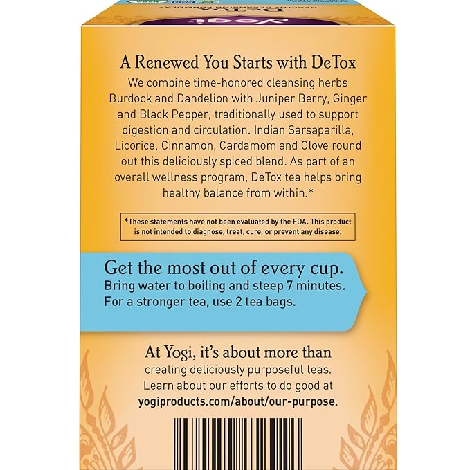 Yogi Tea DeTox Tea - 16 Tea Bags per Pack (4 Packs) - Organic Detox Tea for Digestive & Circulation Support - Includes Burdock, Dandelion, Ginger Root, Black Pepper, Cardamom & Juniper Berry-StrideForce Fitness