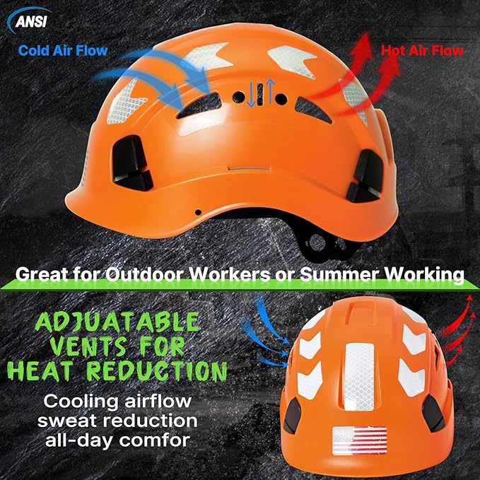 AOLAMEGS Construction Safety Hard Hat - ANSI Z89.1 Type Ι OSHA Approved Safety Helmets with Chin Straps Lightweight Reflective Vented ABS Hard Hats For Men Women Industrial Workwear 6-point Suspension-StrideForce Fitness