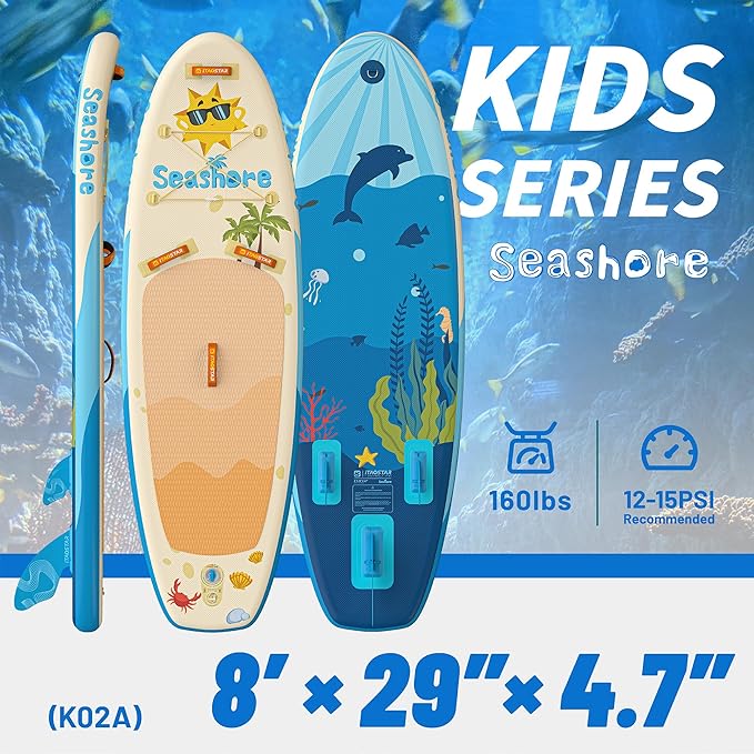 Joy 8'×29"/11'×35" Inflatable Paddle Board for Kids, One-Stop Premium SUP Accessories, Stand Up Paddle Board for More Balance, Tailored Fins for More Fun-StrideForce Fitness