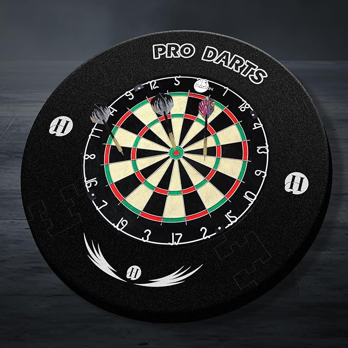 Bristle Dart Board Set, Professional Dart Board 18" with 6pcs 18g Darts Outdoor Dartboard Set, Compressed Sisal Metal Wire Board with Rotating Number Ring-StrideForce Fitness