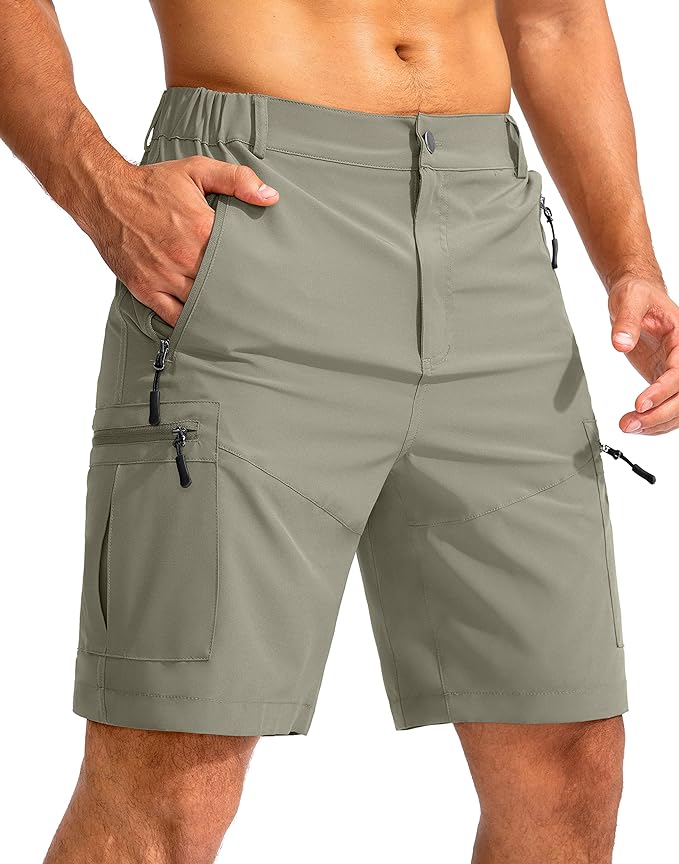 Pudolla Men's Hiking Cargo Shorts 9" Lightweight Outdoor Work Shorts for Men Travel Golf Camping Casual with 5 Zipper Pockets-StrideForce Fitness