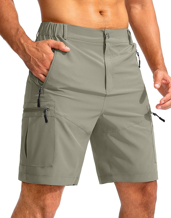 Pudolla Men's Hiking Cargo Shorts 9" Lightweight Outdoor Work Shorts for Men Travel Golf Camping Casual with 5 Zipper Pockets-StrideForce Fitness
