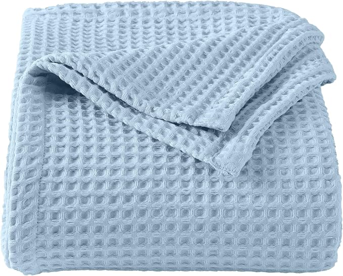 100% Cotton Waffle Weave Queen Bed Blanket | Soft, Breathable, and Lightweight Blanket for All-Seasons | Perfect for Layering | Brielle Collection (Full/Queen, Sky Blue)-StrideForce Fitness