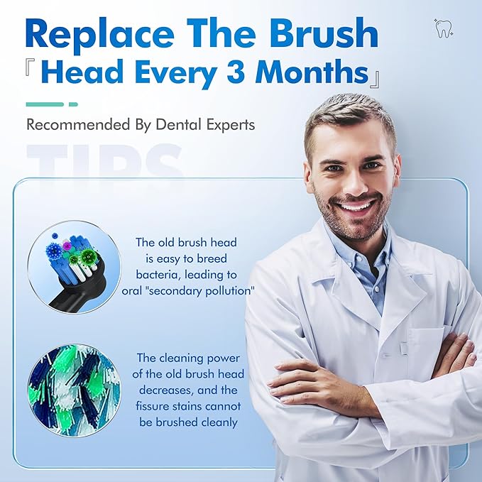 Replacement Toothbrush Heads Compatible with Oral B, Pack of 8 Professional Electric Toothbrush Heads for Oral-b 7000, Clean, Oral B Pro 1000, 9600, 500, 3000, 8000 (Black)