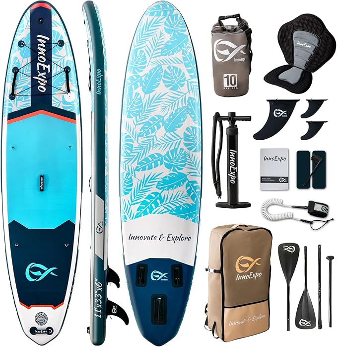 InnoExpo 11' Inflatable Stand Up Paddle Boards with Premium Accessories, Wide Stable SUP Paddle Board Design, Non-Slip Comfort Deck for Youth & Adults-StrideForce Fitness