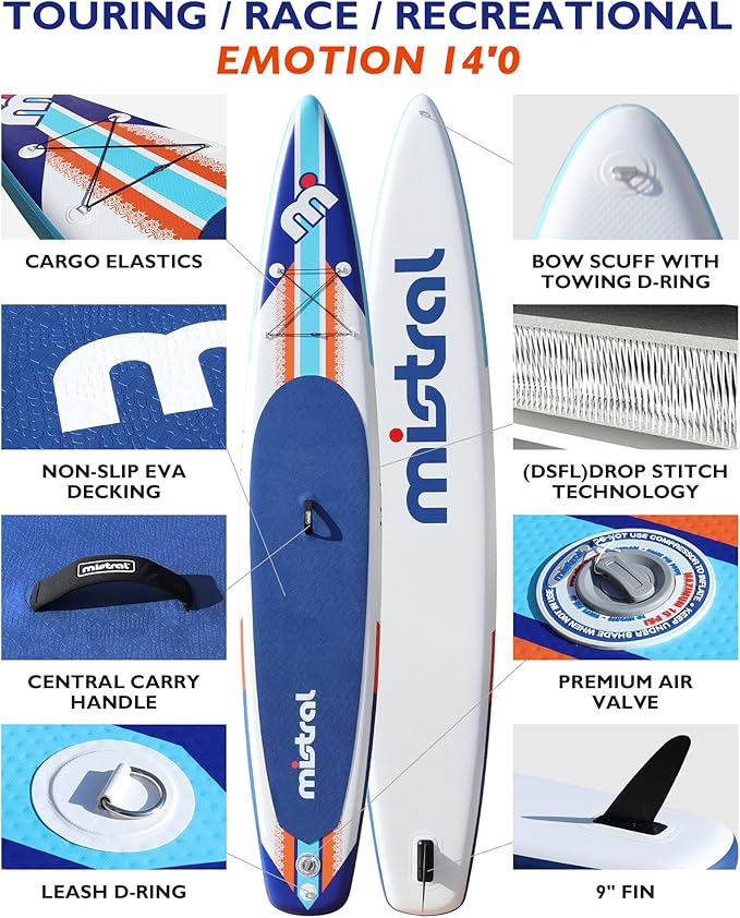 Mistral Stand Up Inflatable Paddle Board Racing & Touring Board 13'2"/ 14' Race Board, Backpack with Wheels, Durable ISUP for Youth & Adult, w/Premium SUP Accessories-StrideForce Fitness