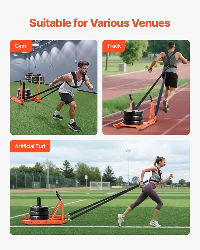 VEVOR Weight Sled, Steel Power Sled, Fitness Strength Training Sleds for Athletic Exercise Speed Improvement, Workout Fitness Equipment with Handle, Compatible with 1/2 in Weight Plates, Orange-StrideForce Fitness