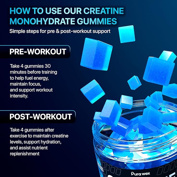 Creatine Monohydrate Gummies 8500mg Complex for Men & Women - Pre Workout Creatine Chews for Muscle Growth, Strength & Energy, Sugar Free, Vegan, Blueberry Flavor - 120 Count-StrideForce Fitness