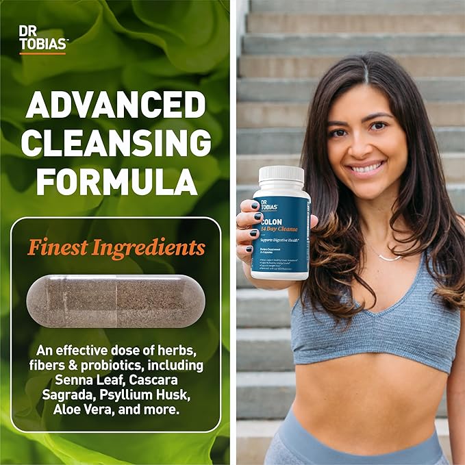 Dr. Tobias Colon 14 Day Cleanse, Advanced Gut Cleanse Detox for Women & Men with Cascara Sagrada, Psyllium Husk, Senna Leaf & Probiotics, Non-GMO Colon Cleanse, 24 Capsules, 1-2 Daily-StrideForce Fitness